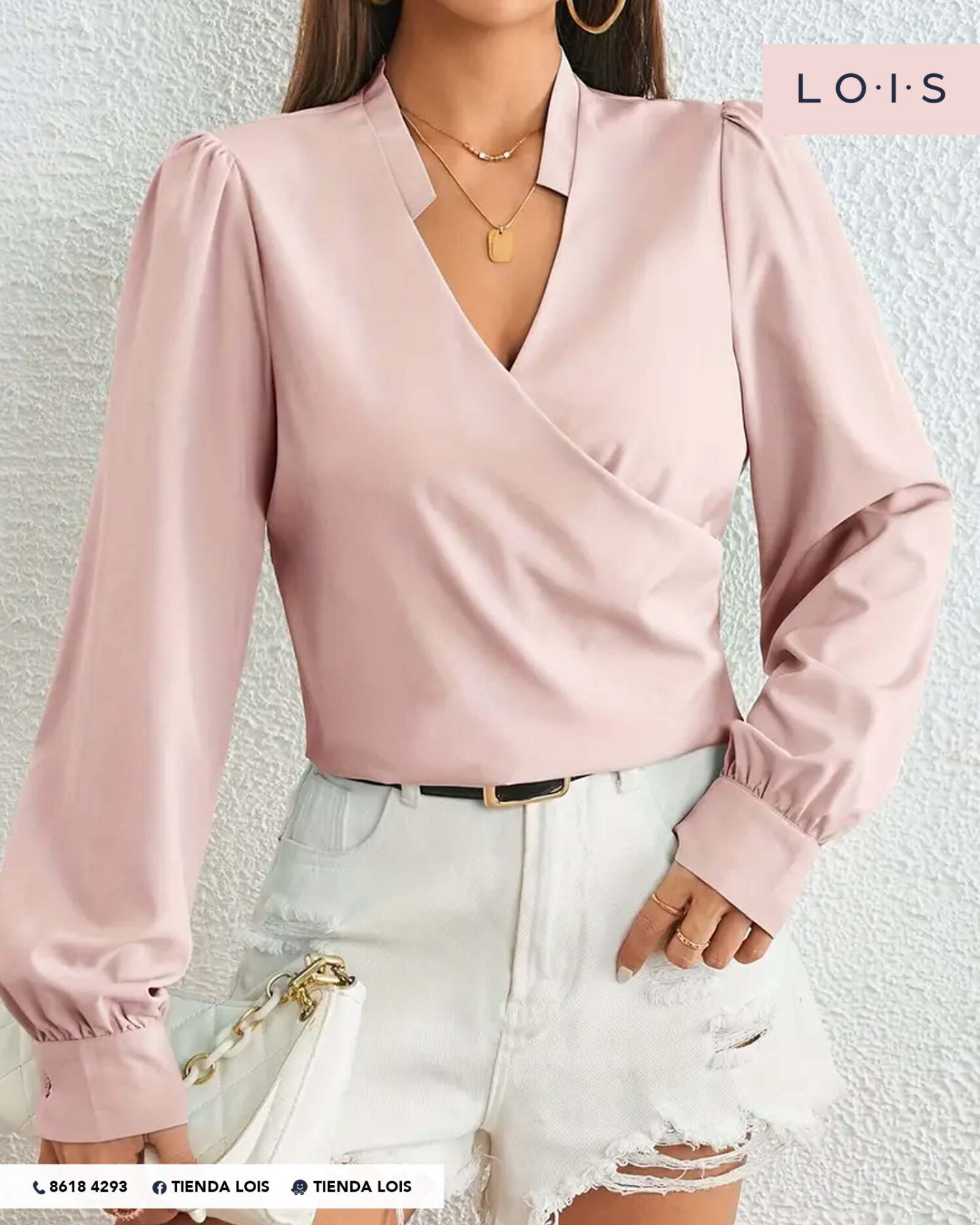 Blusa elegante cruzada manga larga